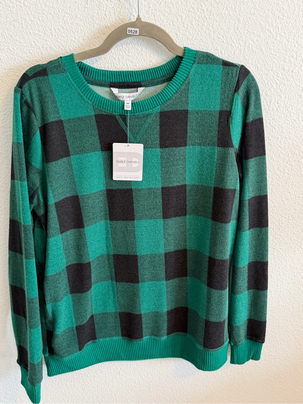 Emily Daniels Women's Green & Black Buffalo Check Crewneck Sweater